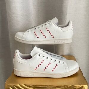 Adidas White Shoes with Red Heart Details